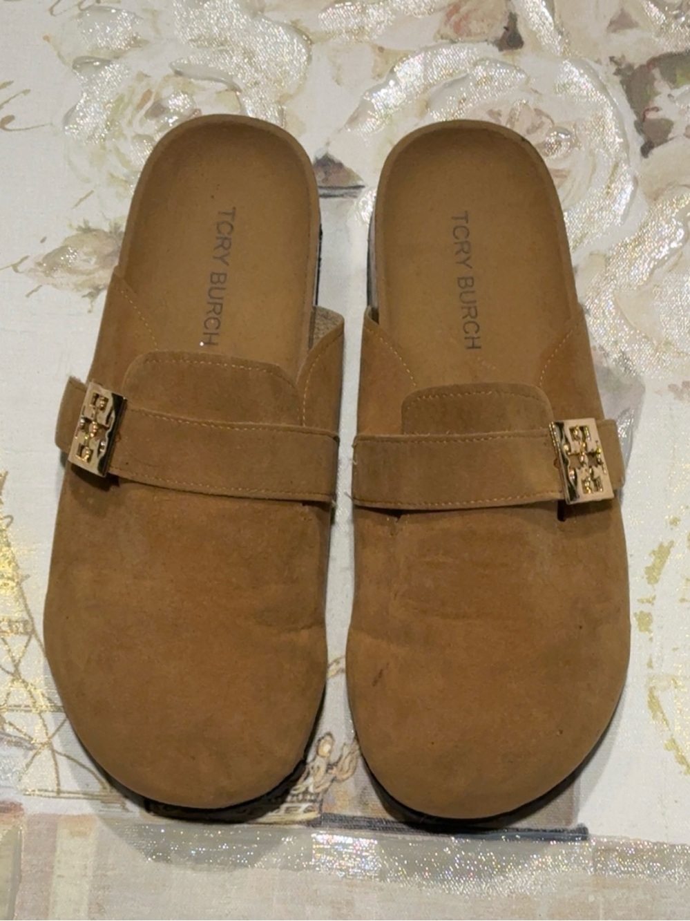 Tory Burch "Mellow Mule" Tan Suede Women's Shoes Size 7.5